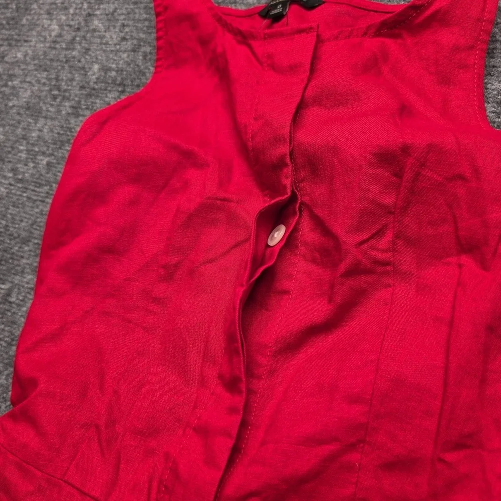 Banana Republic Jumpsuit Womens Linen 0 Sleeveless Wide Leg Crop V Neck Zip Red